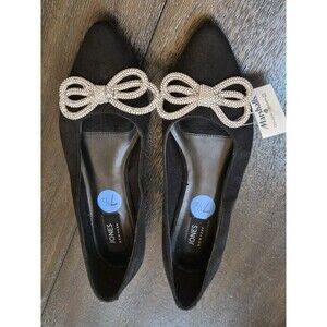 Jones New York Quennelle Black Suede Flats With Rhinestone Bow Size 7.5